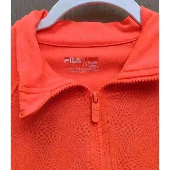 FILA Sport Shirt Running Long Sleeve Orange Size S 1/4 Zip Thumb Holes - Picture 3 of 6